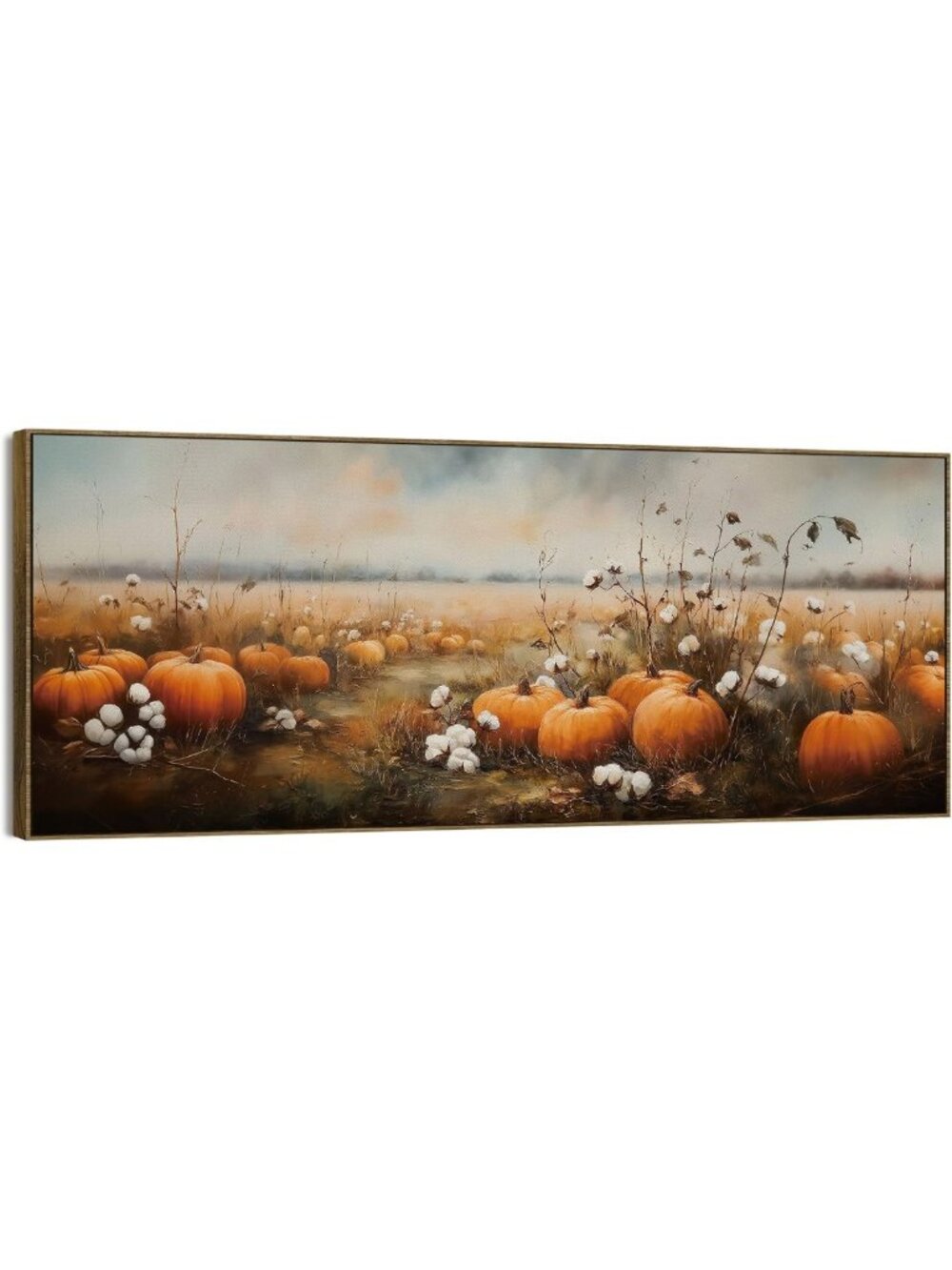 Vintage Fall Pumpkin Farmhouse Wall Art Decor - Framed Large 15x40
